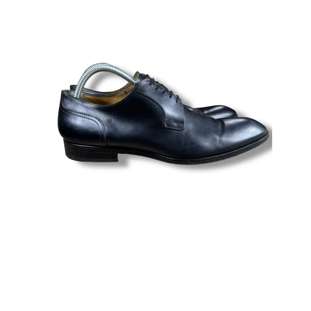 Barney's New York Dress Shoes 10.5 MBlack Leather Plain Toe Derby Made in Italy